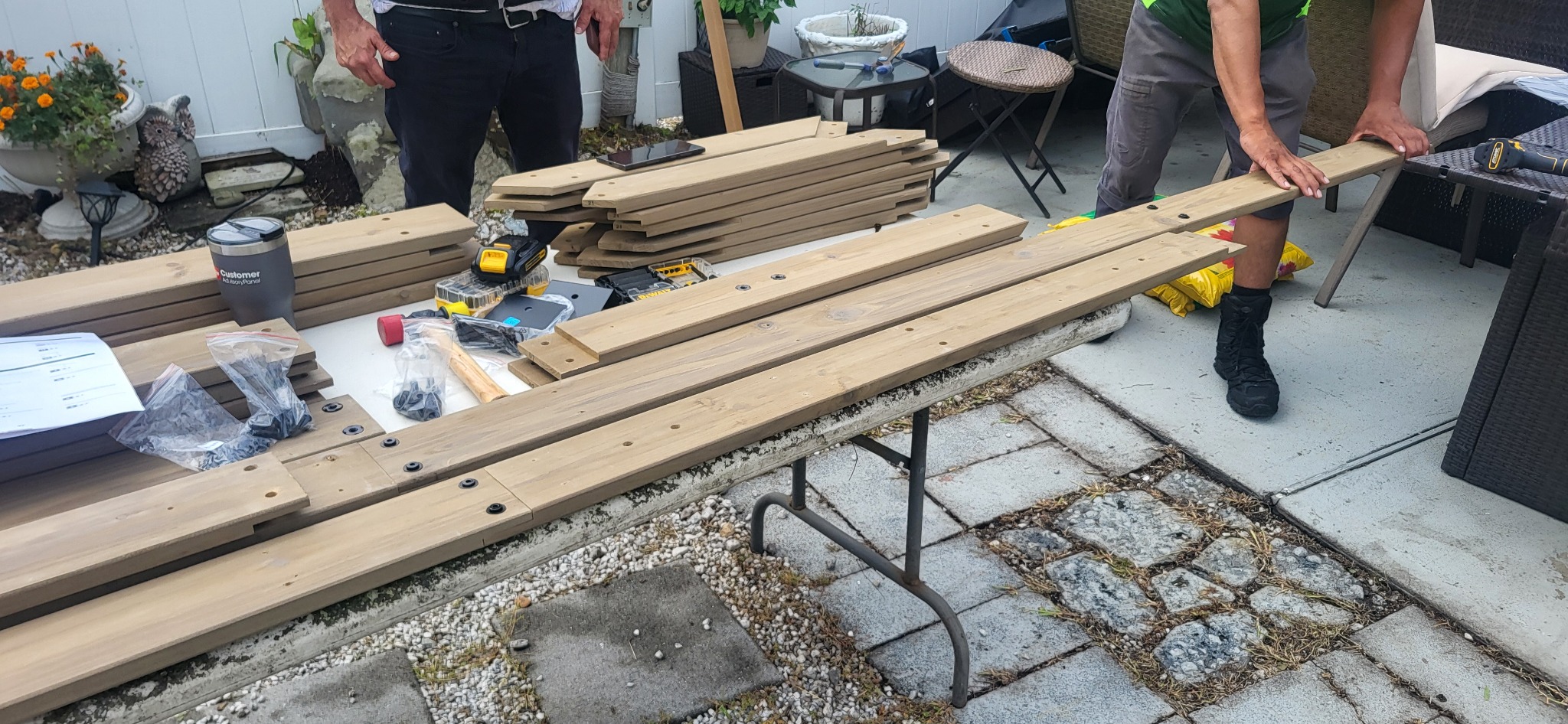 Gazebo components organized before assembly