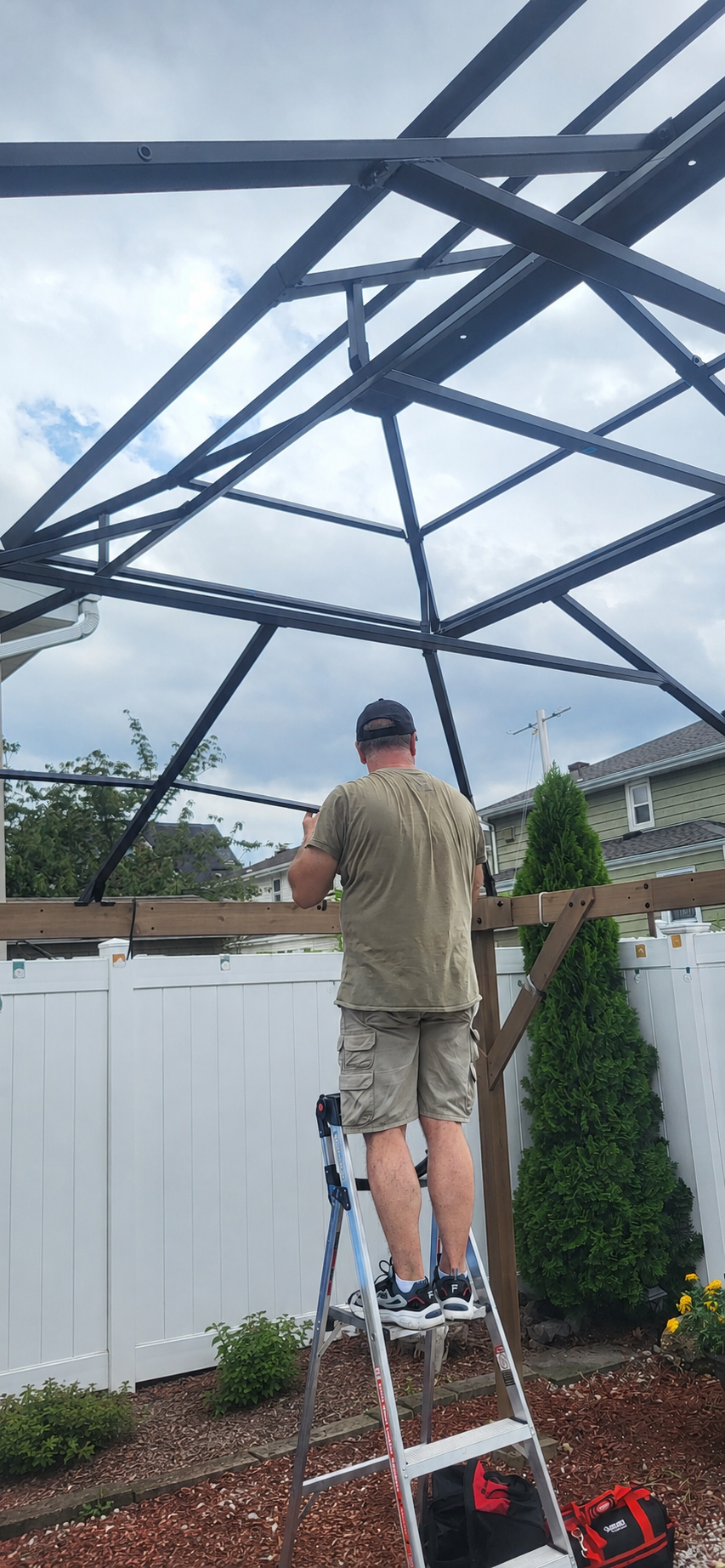 Gazebo roof structure being completed